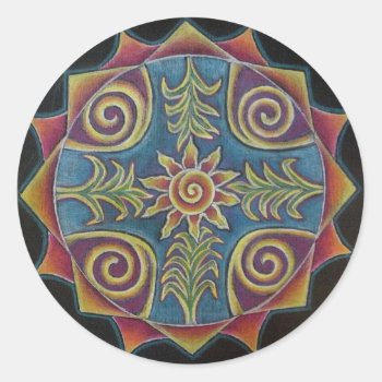 Summer Sun Mandala Classic Round Sticker by arteeclectica at Zazzle
