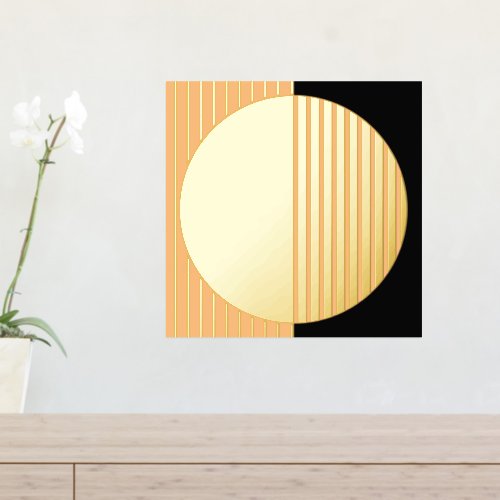 Summer Sun Orange Black Striped Circles Art Gold Foil Prints