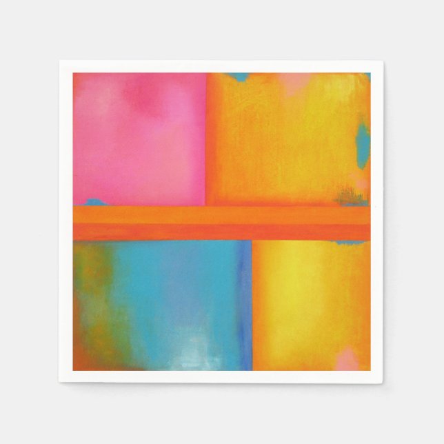 SUMMER, SUN & SEA - Pink Yellow Blue Abstract Art Paper Napkins (Front)