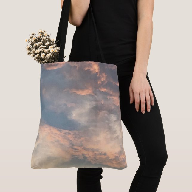 Summer sun setting sky blue,dusty pink,gray,yellow tote bag (Close Up)