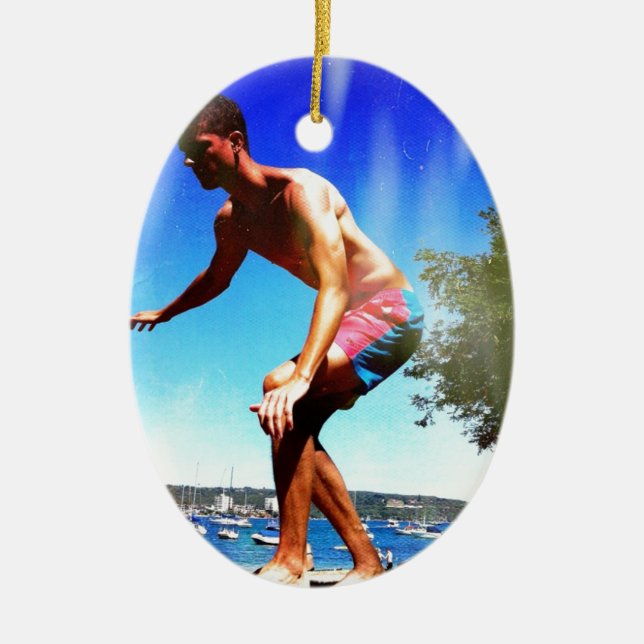 Summer Sun Slacklining Ceramic Ornament (Front)