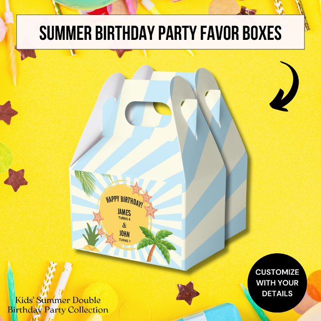 Summer Sun Theme Double Birthday Celebration Favor Boxes (Creator Uploaded)