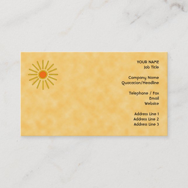 Summer sun. Warm yellow colors. Business Card (Front)