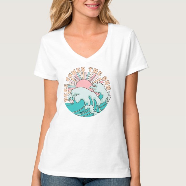 Summer Sun Waves Beach Graphic T-Shirt (Front)