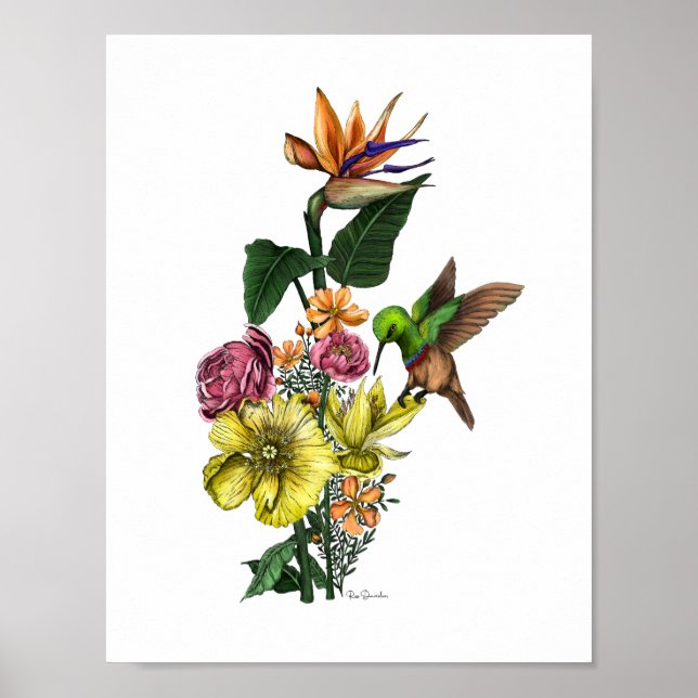 Summer Sunbird in Colorful Floral Bouquet Wall Art (Front)