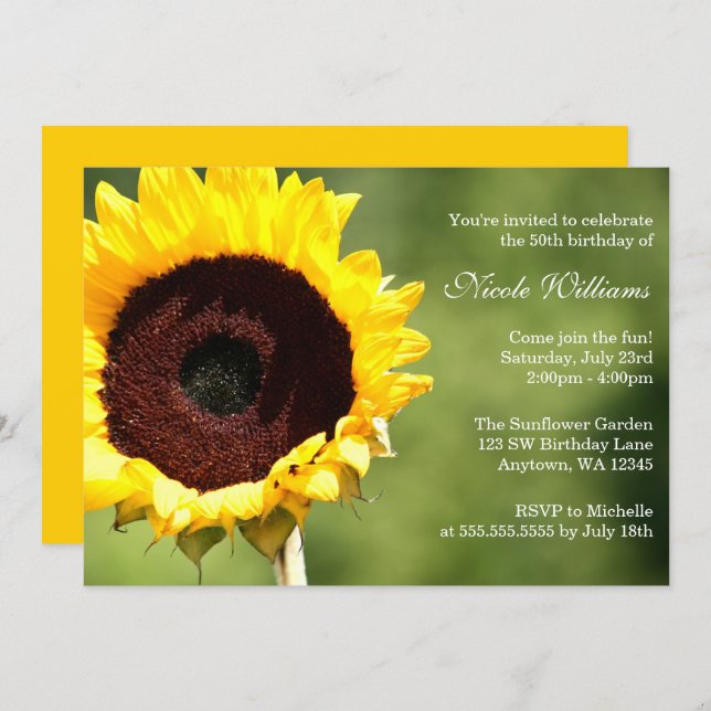 Summer Sunflower 50th Birthday Party Invitations (Front/Back)
