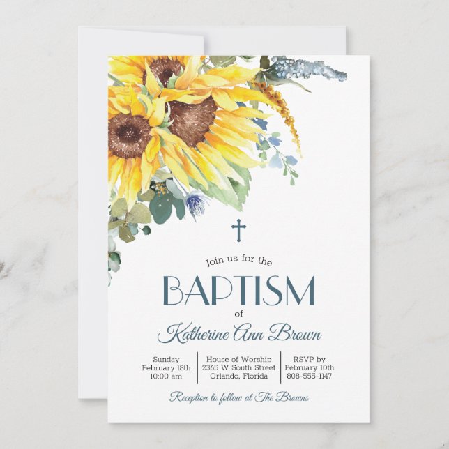 Summer Sunflower Baptism Invitation (Front)