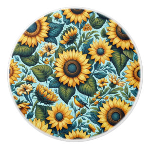 Summer/sunflower/bird Ceramic Knob