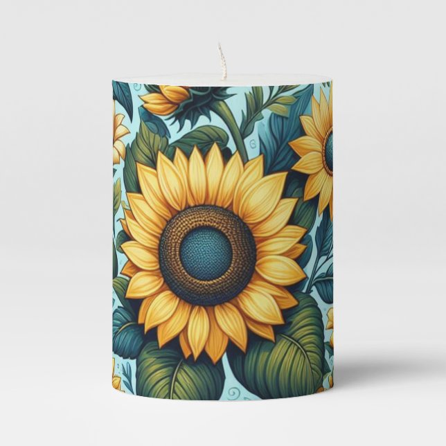 Summer/sunflower/bird Pillar Candle (Front)