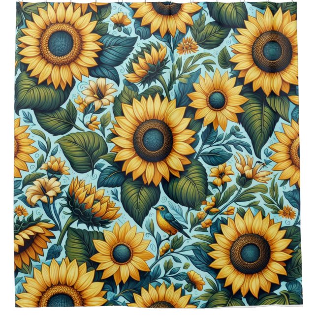 Summer/sunflower/bird Shower Curtain (Front)