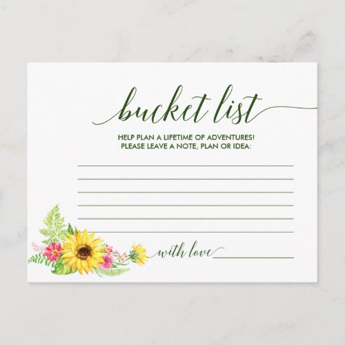 Summer Sunflower Bucket List Cards