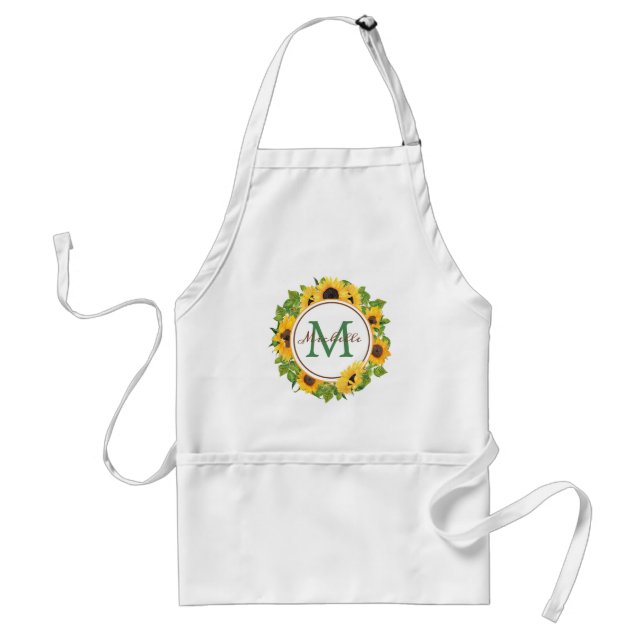 Summer Sunflower Circle Monogram Adult Apron (Front)