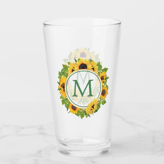 Summer Sunflower Circle Monogram Glass (Front)