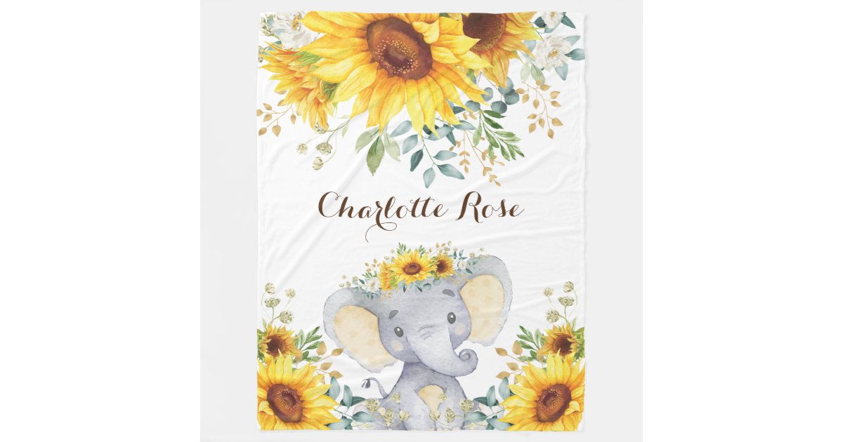 Elephant Blanket Sherpa Fleece Throw Blanket, Sunflower Elephant