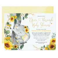 Summer Sunflower Elephant Drive By Baby Shower Invitation