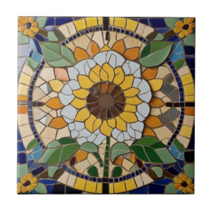 Summer Sunflower Faux Mosaic Ceramic Tile