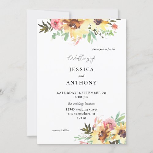 Summer Sunflower Floral Wedding Invitation