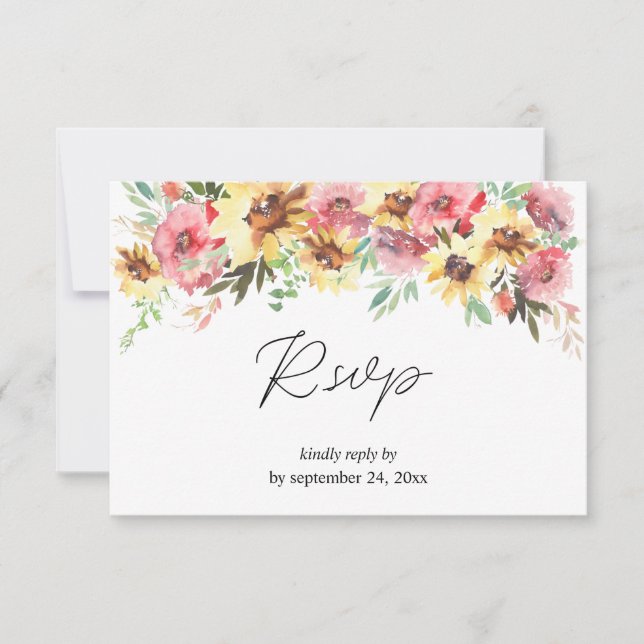 Summer Sunflower Floral with Meal RSVP Card (Front)