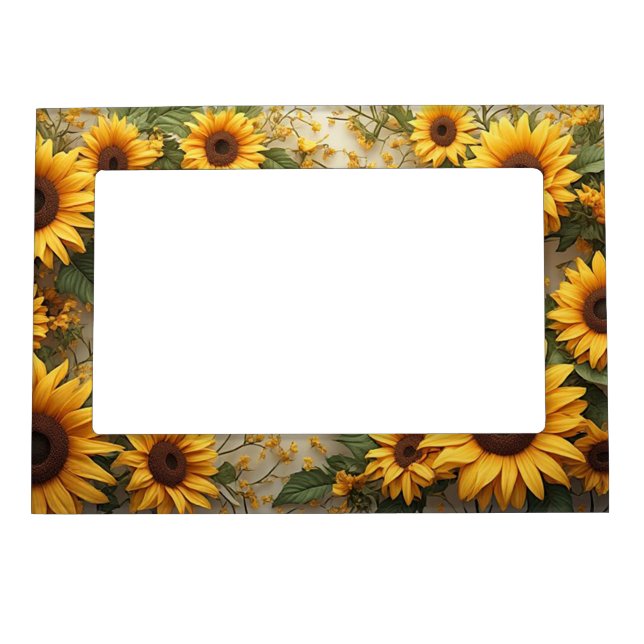 Summer Sunflower Garden Design Magnetic Frame (Front)