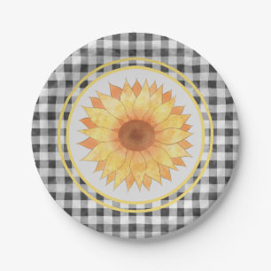 Summer Sunflower Gingham Picnic Paper Plates