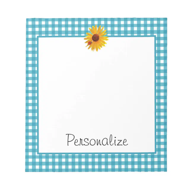 Summer Sunflower Gingham With Name Notepad | Zazzle