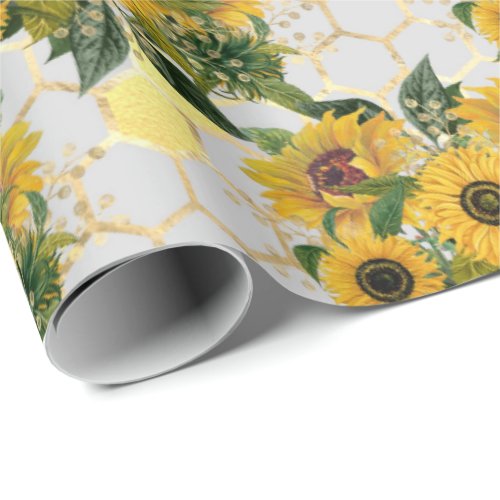 Summer Sunflower Gold Honeycomb Gift Wrapping Paper