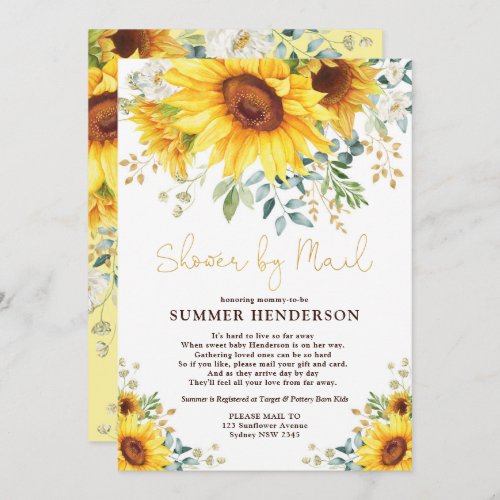 Summer Sunflower Greenery Baby Shower By Mail Invitation