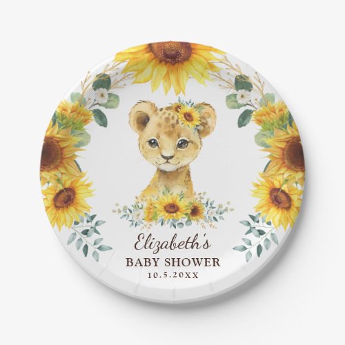 Summer Sunflower Lion Cub Jungle Baby Shower Paper Plates