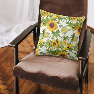 Summer Sunflower Pattern Throw Pillow