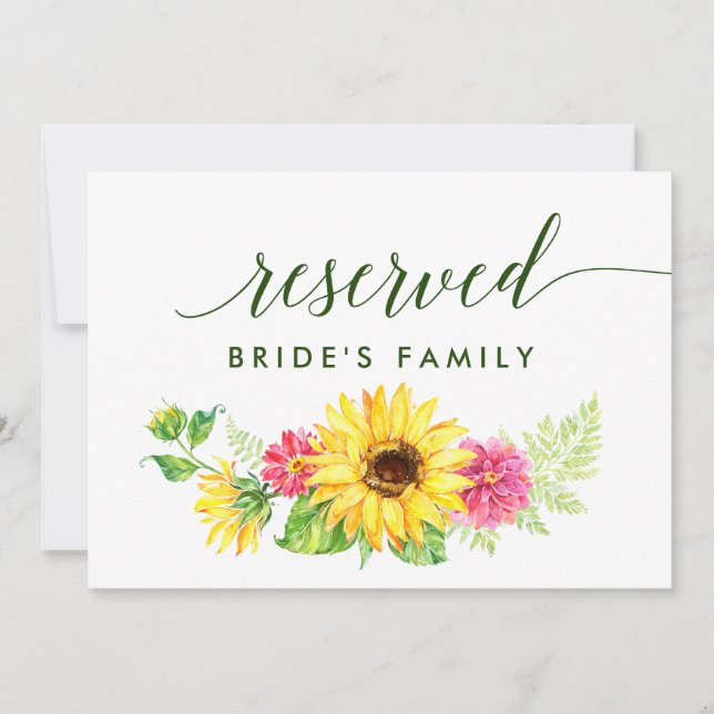 Summer Sunflower Reserved Sign Invitation (Front)