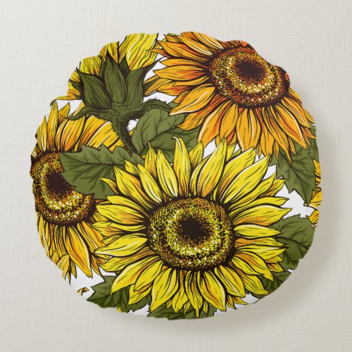 Summer Sunflower  Round Pillow