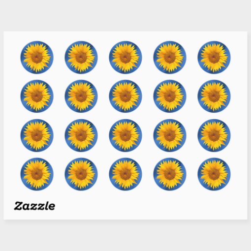 Summer Sunflower Royal Blue Wedding Favor Classic Round Sticker | Zazzle