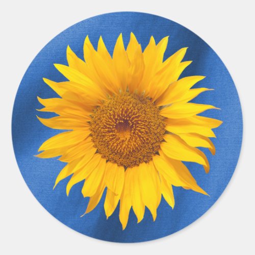 Summer Sunflower Royal Blue Wedding Favor Classic Round Sticker