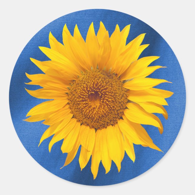 Summer Sunflower Royal Blue Wedding Favor Classic Round Sticker (Front)