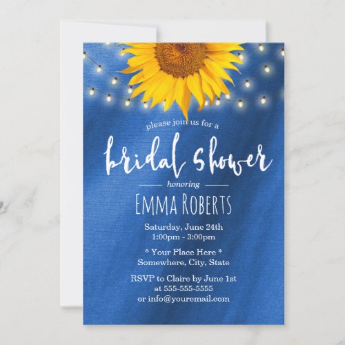 Summer Sunflower String Royal Blue Bridal Shower Invitation
