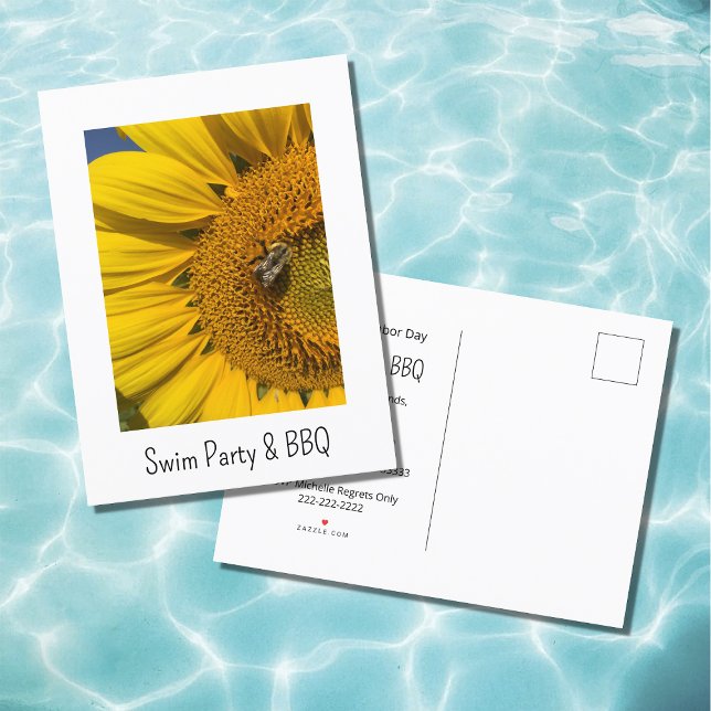 Summer Sunflower Swim Party Barbecue  Invitation Postcard (Creator Uploaded)