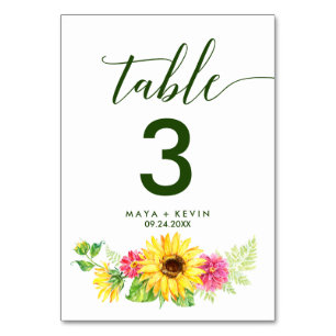 Summer Sunflower Table Number