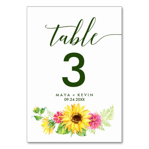 Summer Sunflower Table Number