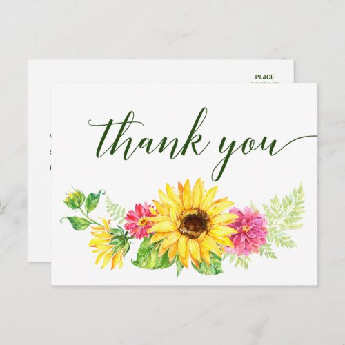 Summer Sunflower Thank You Postcard