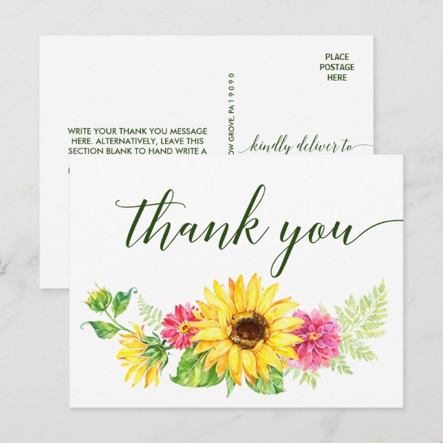 Summer Sunflower Thank You Postcard (Front/Back)