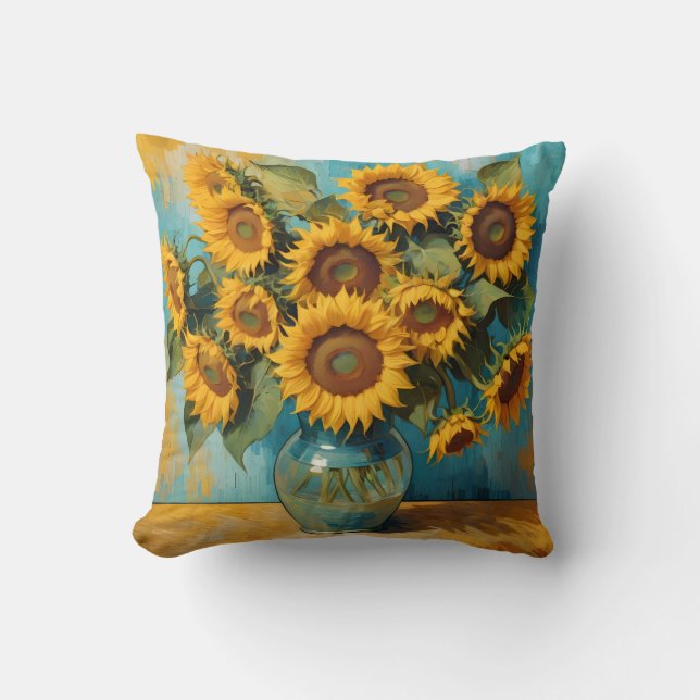 Summer Sunflower Throw Pillow (Front)