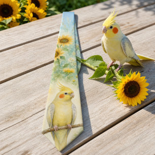 Summer Sunflower Watercolor Cockatiel Neck Tie