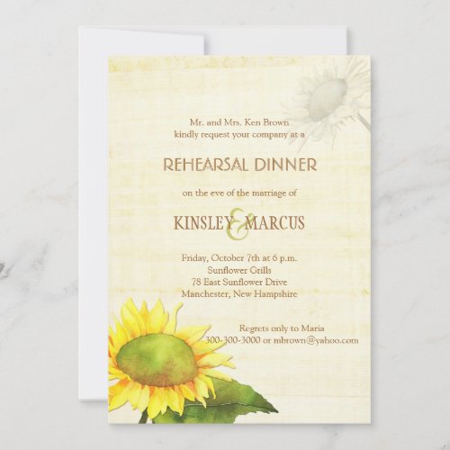 Sunflowers + Papyrus Print Rehearsal Dinner Invite