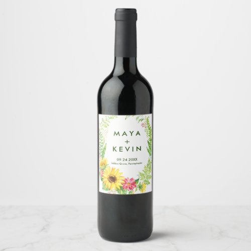 Summer Sunflower Wedding Wine Label