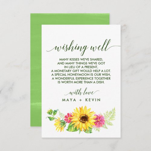 Summer Sunflower Wedding Wishing Well Enclosure Card