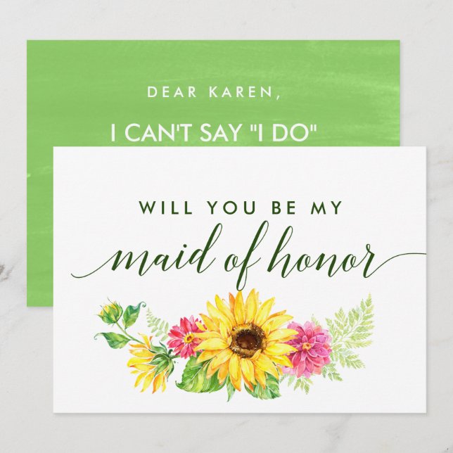 Summer Sunflower Will You Be My Maid Of Honor Invitation (Front/Back)