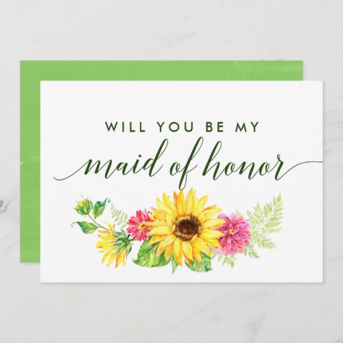 Summer Sunflower Will You Be My Maid Of Honor Invitation