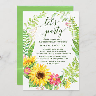 Summer Sunflower Wreath Let's Party Invitation