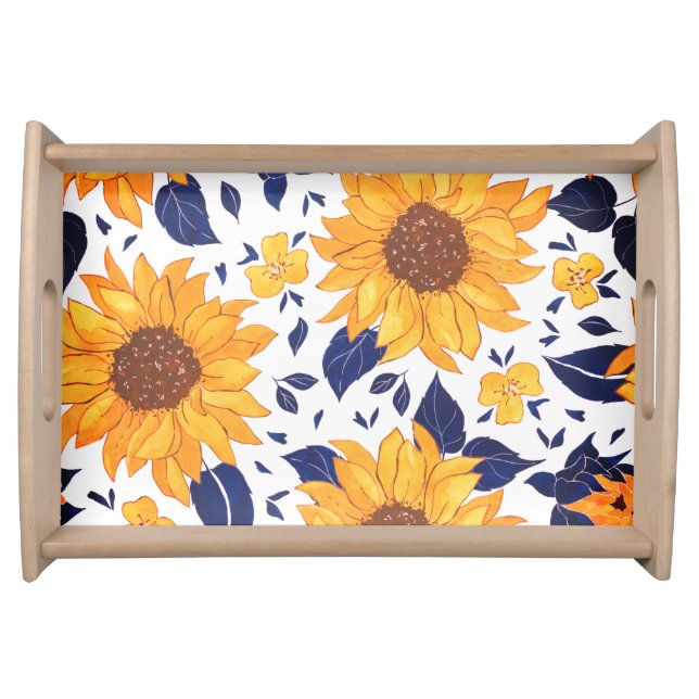 Summer Sunflower Yellow and Blue Serving Tray (Front)