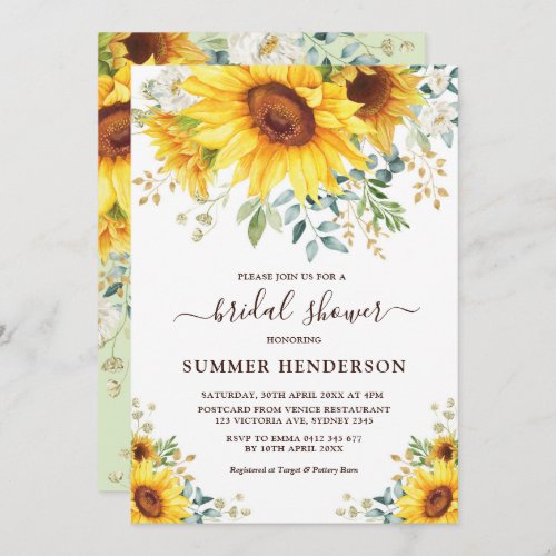 Summer Sunflowers Bridal Shower Yellow Floral Invitation